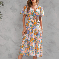 Vente en gros Robe d'été pour femmes grande taille femmes Sexy col en V/col rond impression dames à manches courtes tenue décontractée
