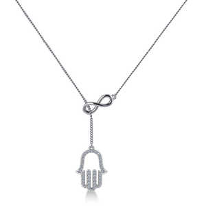 Collier religieux Infinity & Hamsa en or blanc 14 carats avec diamant de 0,20 carat - Product Image 2