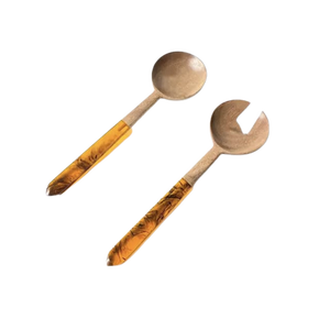 Juego de Cubiertos de madera de acacia superventas con mango de resina Tortrices recién llegado utensilio de servidor de ensalada de mango largo para cocina casera - Product Image 4