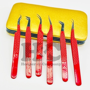 Pinces à extensions de cils professionnelles en acier inoxydable, pointes en fibre, manche à coupe diamant, embout noir, étui personnalisé, logo personnalisé, pince à cils en vison plate - Product Image 5