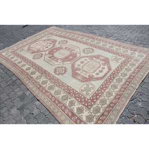 พรมตุรกีขนาด 7.3x11 ฟุต พรมวินเทจขนาดใหญ่ พรมลายอิคัตสีแดงเทา - Product Image 2