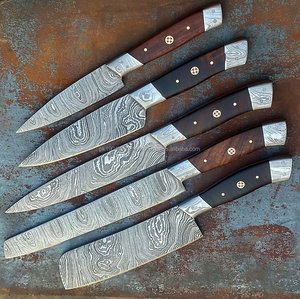 Ensemble de couteaux de cuisine professionnels de vente chaude 5 pièces couteau de Chef en acier damas avec manche en bois commande minimum 10 pièces - Product Image 4