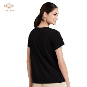 T-shirts à col rond avec logo personnalisé du fournisseur BD pour filles respirant été mode solide motif à manches courtes coupe ajustée décontracté chaud - Product Image 4