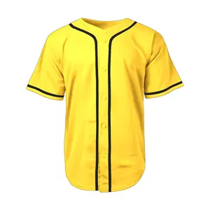 Livraison rapide Impression personnalisée Baseball Chemises unies jaune Maillot de baseball Tenue Homme Maillot de baseball à prix bon marché