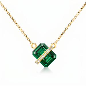 Luxury Gold <b>Necklace</b> with Large Green Gemstone and Sparkling Clear Stones Elegant Women’s <b>Statement</b> Pendant Jewelry - Product Image 2