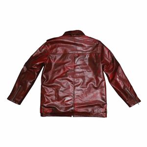 Chaqueta de cuero rojo para hombre con cremallera frontal y bolsillos con solapa - Product Image 2
