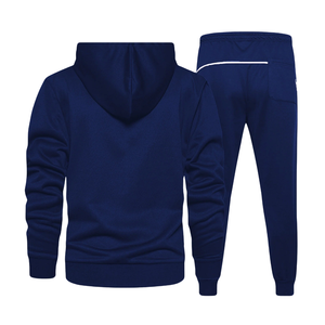 Conjunto de Chaqueta y Pantalones Deportivos Azul Marino y Blanco con Cierre para Hombre, Ropa Deportiva de Invierno, Ropa Casual Activa, Venta al Por Mayor, Logotipo Personalizado OEM - Product Image 2