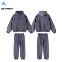 2026 NEWS 360gsm Batik Acid Washed Heavy Fleece Drop Shoulder Oversize Vintage Silk Screen Print Tracksuit dengan Ritsleting Ganda