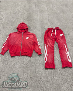 Custom Vintage Men's Acid Washed Fleece Fabric Zipper Street Style Baggy Jogger Sweatpants <b>Set</b> with Screen Printed Hoodie - Product Image 2