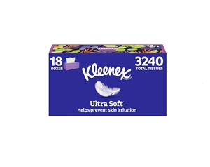 Mouchoirs en papier Kleenex Ultra Soft, 18 boîtes plates, 180 mouchoirs par boîte, 3240 mouchoirs au total - Product Image 1