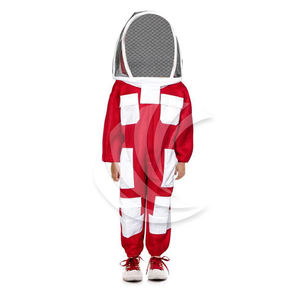 Combinaisons d'apiculture unisexes, combinaison d'apiculture ventilée intégrale avec poches en coton rouge et blanc, combinaison d'apiculteur autoportante en vente - Product Image 3