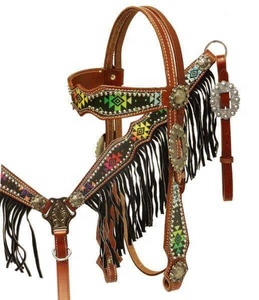 Assiette de tête de cheval perlée fait à la main, en cuir de couleur marron, bijou décoratif avec Rivet de couleur bleu glacé, meilleure vente, collection - Product Image 5