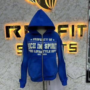 Sudadera con Capucha Azul para Hombre Rich In Spirit, con Cierre, de Felpa de Algodón, Informal, con Estampado Frontal, Corte Regular, Estilo Otoñal - Product Image 1