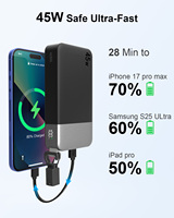 Cargador Portátil NOBIS de 20000mAh y 45W con Cable Desmontable 2C+2A, Batería Externa con Cable Dual Tipo-C, para Teléfono y Portátil