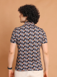 Media manga elegante para Camiseta con cuello Polo Cómoda ropa informal versátil Premium 100% algodón Digital impreso Bluebrown - Product Image 6