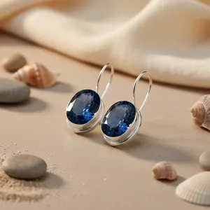 Pendientes de Oro Blanco Chapados en Oro con Gema Azul para Uso Diario y Ocasiones Especiales para Mujer - Product Image 1