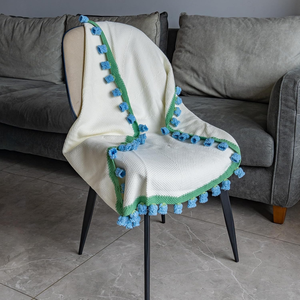80cm Rose Circular Floral Flower <b>Blanket</b> Yarn Craftsman <b>Crochet</b> Flower <b>Blanket</b> Blue Lily of the Valley - Product Image 1