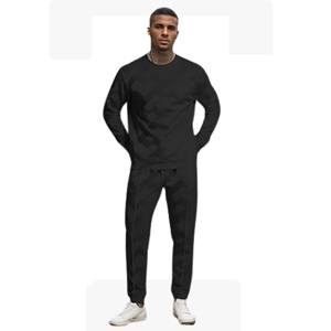 Vente chaude hommes 2 pièces à manches longues respirant 100% coton sweat Jogging pantalons de survêtement ensemble tissé hiver survêtements tenues - Product Image 3