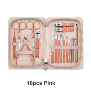 Cortaúñas profesional de acero inoxidable para mujer, 18 Uds., juego de manicura y pedicura de oro rosa, estuche de herramientas, Kit de cortaúñas para pies - Product Image 2