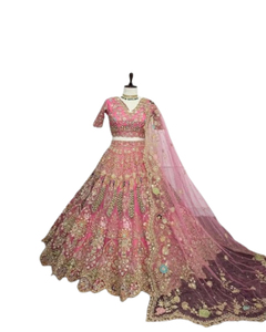 Trabajo de bordado de red de mariposa pesada Lehenga Choli con Dupatta para mujer, ropa de fiesta de boda de invierno para niñas - Product Image 1