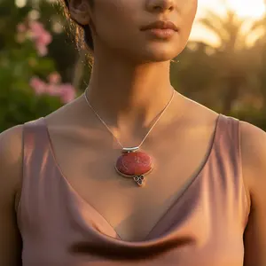 Collier pendentif pour femme en acier inoxydable plaqué or glamour avec accent turquoise et chaîne à maillons - Product Image 1