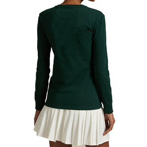 เสื้อเจอร์ซีย์ผ้าฝ้าย100% ลายสีล้วนของผู้หญิง2025เสื้อยืดคอกลมแขนยาวใส่สบายเสื้อโลโก้และป้ายคอแบบสั่งทำ - Product Image 4