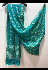 Bandhani Print Art Silk <b>Dupatta</b> for Women Light Blue Traditional <b>Scarf</b> Shawl with Embroidery - Product Image 2