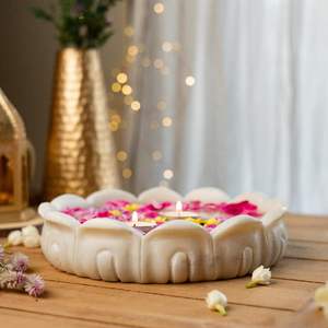 Ritualistic Padma Marble Urli White Multi Utility Flower Shape Urli para decoraciones de flores Stone Urli Bowl y para decoración del hogar - Product Image 3