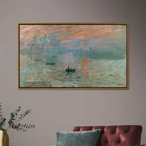 Impresión en Lienzo del Atardecer de Claude Monet: Arte Impresionista de Paisaje, Lienzo con Marco Dorado - Product Image 1