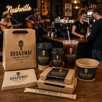 AT PACK Ensemble d'emballage de café personnalisé de 16 oz pour animaux de compagnie, comprenant gobelets jetables, sacs en papier, boîtes alimentaires et serviettes, pour cafés et restaurants