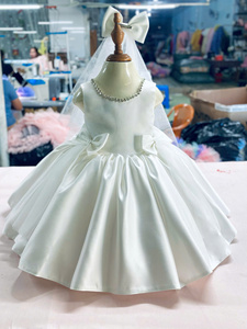 2025 nuevo modelo satén lazo vestido de noche niñas cuello con cuentas sin mangas Halter diseño bodas fiestas hechas a mano ODM niños - Product Image 2