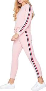 High Quality 2PCS Women's <b>Velour</b> Hooded <b>Sweatshirt</b> Pants Set Long Sleeve Stripe Design Plus Size Jogging Outfit-Wholesale Logo - Product Image 5