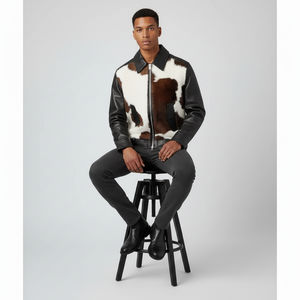 Chaqueta de Cuero de Piel de Vaca de Primera Calidad para Hombre, Chaqueta de Motociclista de Cuero con Pelo, Estilo Bomber, para Invierno - Product Image 1