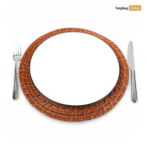 Proveedor directo logotipo personalizado 13 pulgadas bohemio bambú ratán cargador placa conjunto Oro Ecológico duradero fiesta decoración del hogar - Product Image 3