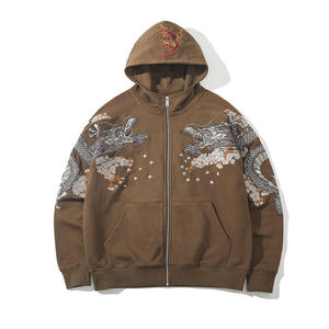 Nouveau design de haute qualité100 % coton automne manches broderie noir hommes sweat à capuche hommes Streetwear fermeture éclair sweat à capuche hommes - Product Image 1