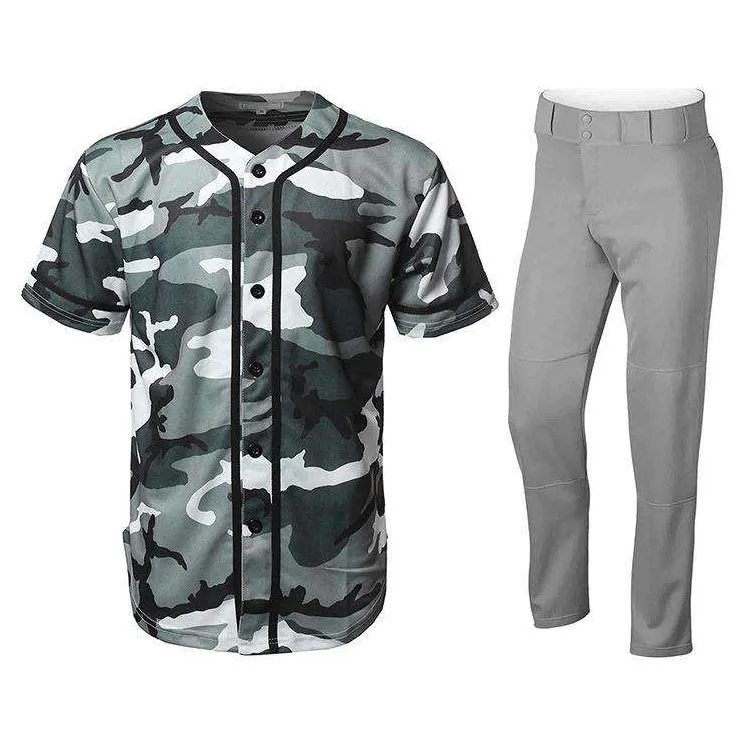Бейсбольная форма с камуфляжным принтом, новая мода, спортивная одежда с коротким рукавом, название команды, бейсбольная форма для мужчин