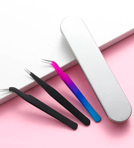 Juego de pinzas para cejas y pestañas de acero inoxidable de buena calidad al por mayor de ANAAIF, pinzas rectas curvas y puntiagudas para depilación - Product Image 4