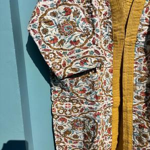 Women's Winter <b>Quilted</b> Long Jacket Wholesale Indian Cotton <b>Velvet</b> Kantha Style Handmade Hand Block Print Eco-Friendly Breathable - Product Image 3