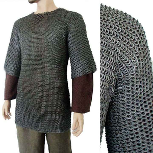 Chemise médiévale en cotte de mailles en acier doux 9mm plat riveté rondelle anneau armure demi-manche huilé finition armure pour reconstitution juste Sca - Product Image 1