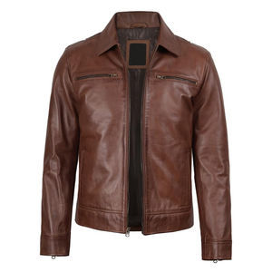 Chaqueta de Cuero de Oveja para Hombre, de Alta Calidad, Elegante, Suave, Transpirable, Impermeable, con Cierre, Cortavientos, de Color Sólido - Product Image 1