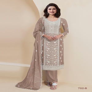 Atractivo mejor tela más tendencia Ropa Étnica Faux Georgette con lentejuelas bordado trabajo Salwar traje - Product Image 1