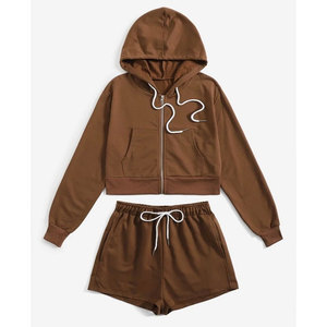 2026 Hot Sale Latest Design <b>Women</b> <b>Long</b> Sleeves Hoodie and <b>Shorts</b> Set High Quality Two Piece Casual Sportswear - Product Image 5