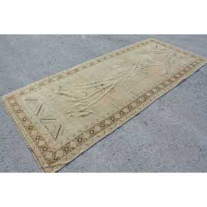 4.7x10.8 ft Turkish Rug, Vintage Large Rug, <b>Brown</b> White Floral <b>Wool</b> Rug - Product Image 3