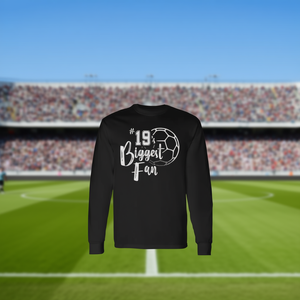 T-shirt à manches longues pour la famille des joueurs de football numéro 19, 'Mom Dad's Biggest Fan', cadeau promotionnel pour maman et papa - Product Image 3