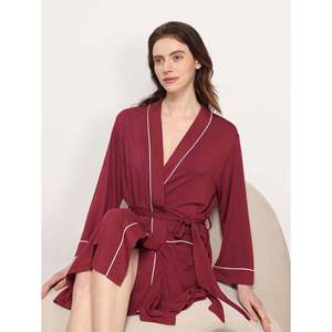 Bata de Salón para Mujer de Bambú, Suave y Transpirable, Tejida con Spandex, Estampado Personalizable, con Cordón Ajustable, para Otoño/Invierno, Bata de Noche, Bata de Spa - Product Image 4