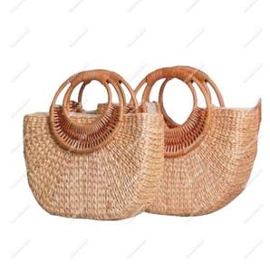 Buen precio tejido a mano hecho a mano señoras mujeres paja mar hierba medio redondo playa paja tejida bolsos para mujeres - Product Image 5