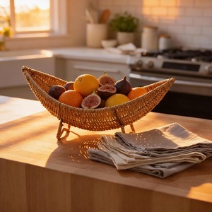 Panier à fruits en rotin tressé en forme de bateau, paniers de rangement faits à la main, rotin naturel, moderne, multifonctionnel, fabriqué au Vietnam - Product Image 3