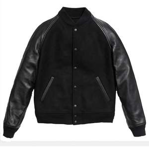 Chaqueta Universitaria con Mangas de Cuero Genuino, Cierre de Cremallera, Tejido de Lana - Product Image 6