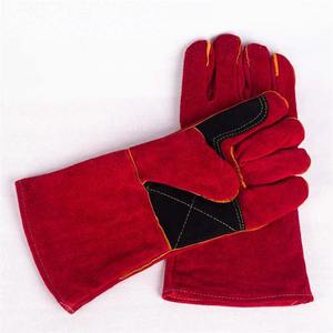 Guantes de soldadura de cuero rojo para soldadura industrial de cuero, guantes de soldadura de cuero de seguridad industrial anticalor - Product Image 3