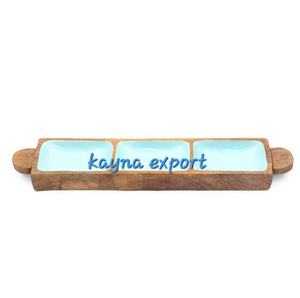 Bandeja Rectangular de Madera de Mango con Esmalte, Color Verde Manzana, Nueces y Dátiles, Bandeja para Servir, Venta Al por Mayor, Colección Ramzan a Granel para Mesa - Product Image 3